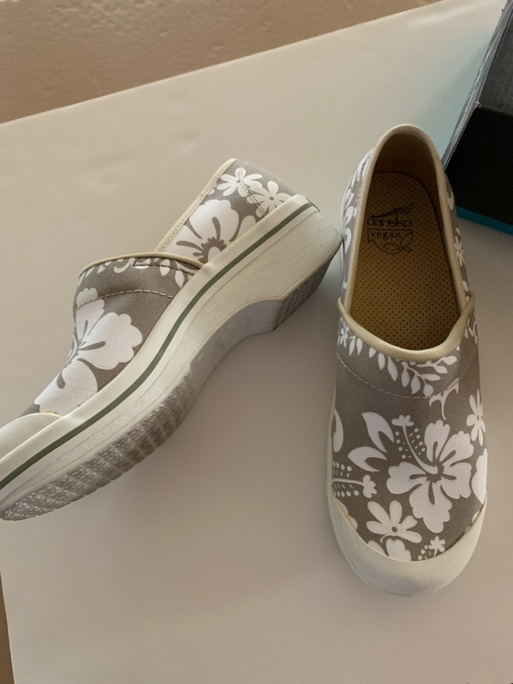 Dansko Taupe and White Floral Slip-On Casual Shoes